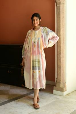Cotton handblock printed multicolor dress 1