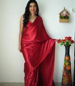 Maroon Colour Pure Satin Silk Ready To Wear saree WITH UN-STITCHED BLOUSE