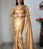 Cream Colour Pure Satin Silk Ready To Wear Saree With Un-Stitched Blouse