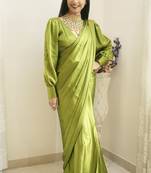 Pista Colour Pure Satin Silk Ready To Wear saree WITH UN-STITCHED BLOUSE