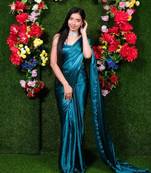 More Peach Colour Pure Satin Silk Ready To Wear saree WITH UN-STITCHED BLOUSE