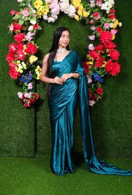 More Peach Colour Pure Satin Silk Ready To Wear saree WITH UN-STITCHED BLOUSE 2