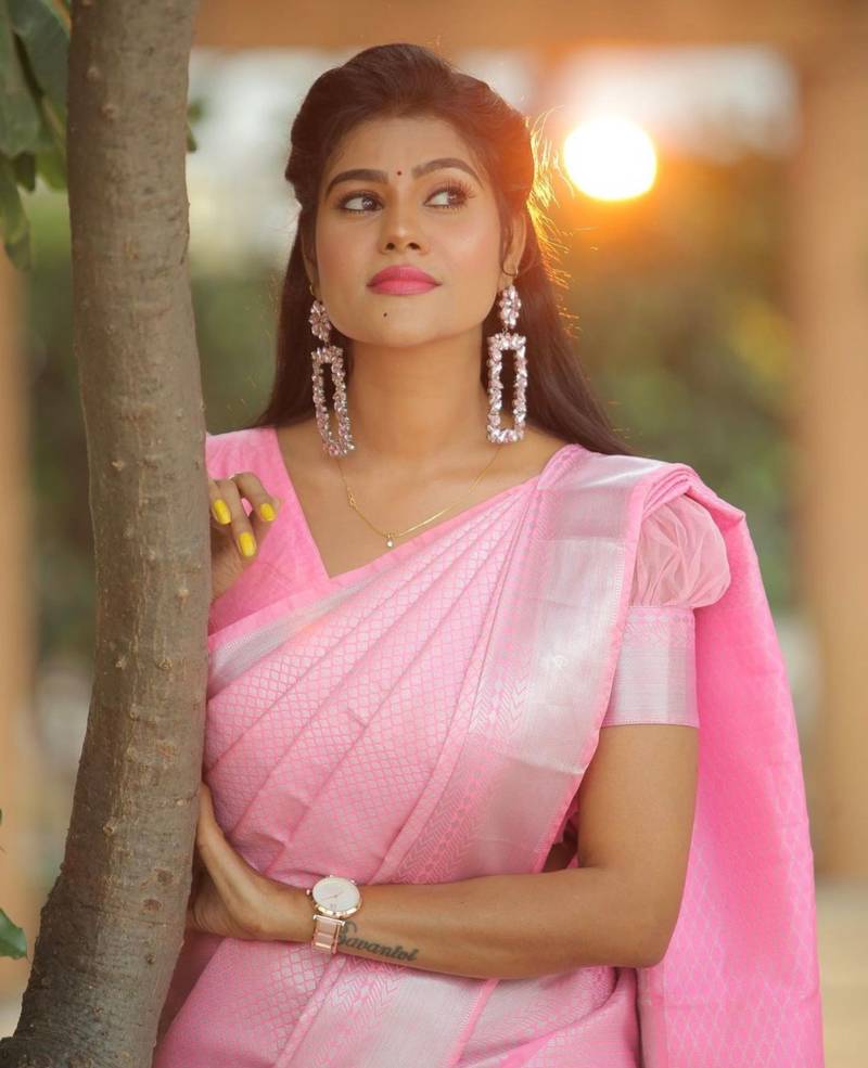 LIGHT PINK KANJIVARAM SILK SAREE WITH BLOUSE PIECE