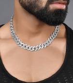 Mens hip hop miami  cuban link short chain 15mm, 18inch long silver plated necklace | silver necklace for men