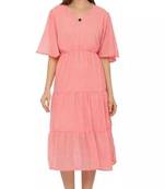 "pavonine" micro dots v-neck georgette fabric peach dress for women