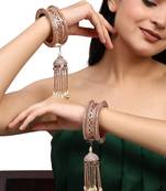 Set of 2 Rose Gold-Plated CZ Stone-Studded Handcrafted Latkan Style Bangle