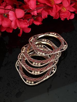 Set of 4 Rose Gold-Plated CZ Stone-Studded Handcrafted Bangle Style Bracelet 2