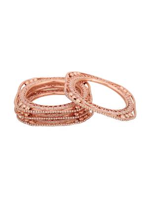 Set of 4 Rose Gold-Plated CZ Stone-Studded Handcrafted Bangle Style Bracelet 3