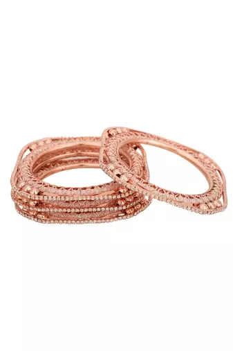 Set of 4 Rose Gold-Plated CZ Stone-Studded Handcrafted Bangle Style Bracelet