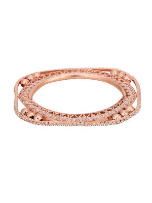 Set of 4 Rose Gold-Plated CZ Stone-Studded Handcrafted Bangle Style Bracelet 4