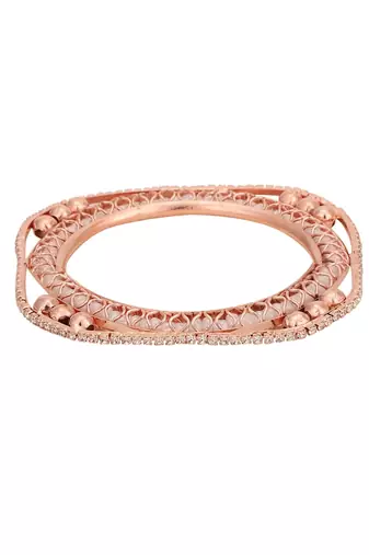Set of 4 Rose Gold-Plated CZ Stone-Studded Handcrafted Bangle Style Bracelet