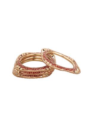 Set of 4 Rose Gold-Plated CZ Stone-Studded Handcrafted Square Shape Bangle 3