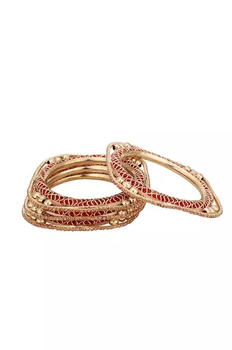 Set of 4 Rose Gold-Plated CZ Stone-Studded Handcrafted Square Shape Bangle