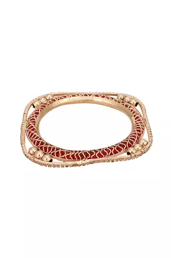 Set of 4 Rose Gold-Plated CZ Stone-Studded Handcrafted Square Shape Bangle