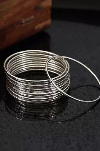 Ethnic Traditional Silver Classic Bangle Set For Women (Set of 12)