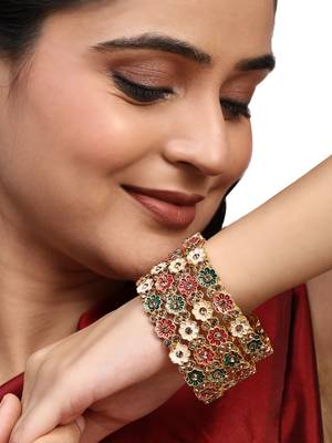 Festive Gold plated Bangles with Enamelled and Stone Embellishments 1