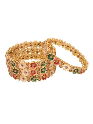 Festive Gold plated Bangles with Enamelled and Stone Embellishments 3