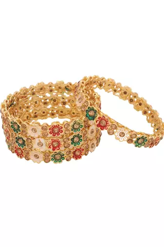 Festive Gold plated Bangles with Enamelled and Stone Embellishments