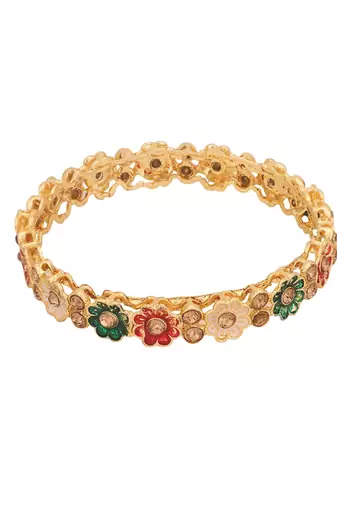Festive Gold plated Bangles with Enamelled and Stone Embellishments