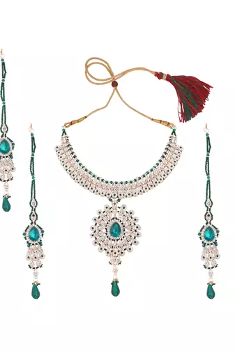 Brass Green Jewelry Set - Nature's Elegance