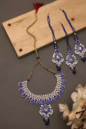 Brass Blue Jewelry Set - Timeless Elegance in Shades of Blue