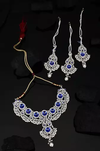 Brass Blue Jewelry Set - Elegance in Serene Blue Hues