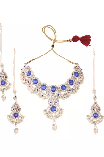Brass Blue Jewelry Set - Elegance in Serene Blue Hues