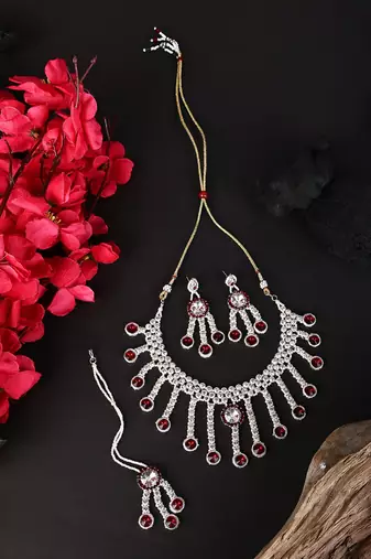 Brass Maroon Jewelry Set - Timeless Elegance in Rich Maroon