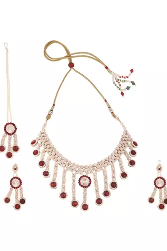 Brass Maroon Jewelry Set - Timeless Elegance in Rich Maroon