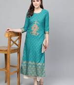 Aaryahi women rayon team printed straight kurta with palazzo set