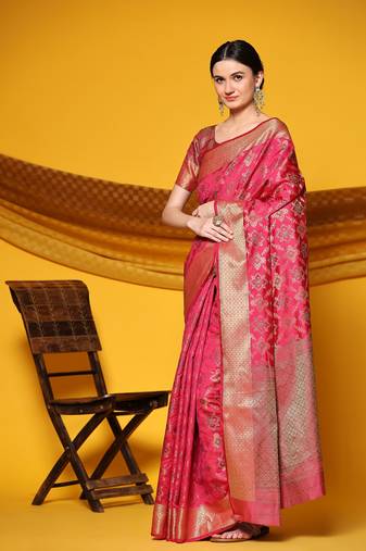 Just Fashion  Art Silk And  Zari Work Sarees With Blouse Attached