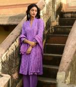 Aaravi dyed schiffli lilac suit set