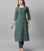 Textile cloth women's green color cotton printed top and pant set (tcmv63-green-s)