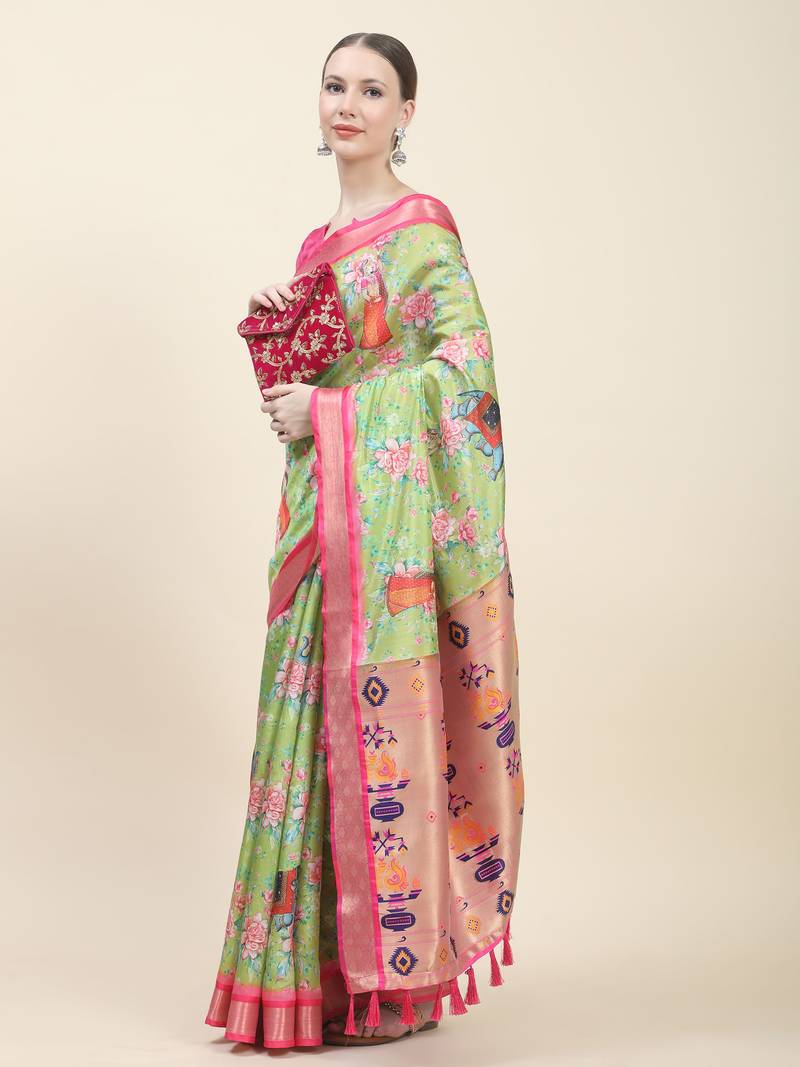 Just Fashion  Art Silk And  Kalamkari Sarees With Blouse Attached