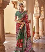 Elora Ethnic Wear Printed Patola Silk Blend Saree (Red)