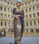 Elora Patola Print Silk  Saree For Women (Black)