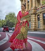 Elora Patola Print Silk  Saree For Women (Green)