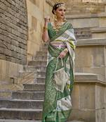 Elora  Patola Silk With Weaving  Saree (Green & Off White)