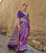 Elora  Patola Silk With Weaving  Saree (Indigo Purple)