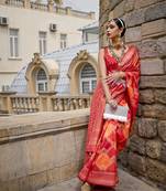 Elora  Patola Silk With Weaving  Saree (Rose Red)
