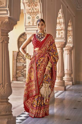 Elora ethnic wear printed patola silk saree (mustard yellow)