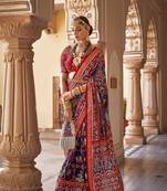 Elora Ethnic Wear Printed Patola Silk Blend Saree (Blue)