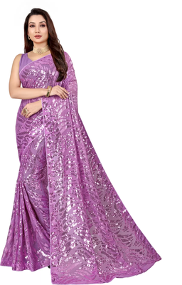 Lavender Georgette Sequin Embellished Saree 1