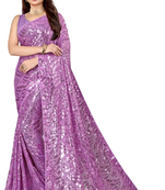 Lavender Georgette Sequin Embellished Saree
