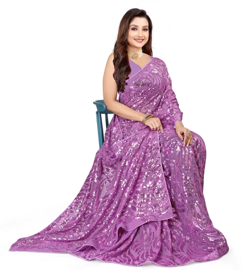 Lavender Georgette Sequin Embellished Saree 2
