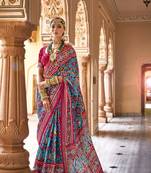 Elora Ethnic Wear Printed Patola Silk Blend Saree (Azure Blue)