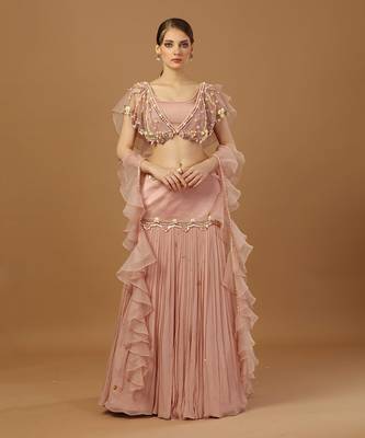 Blush Pink Pleated Lehenga Set 1
