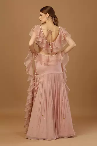 Blush Pink Pleated Lehenga Set