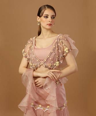 Blush Pink Pleated Lehenga Set 3