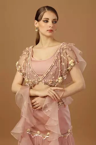 Blush Pink Pleated Lehenga Set